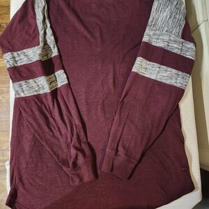 Men's Burgundy Long Sleeve Shirt with Gray Accents